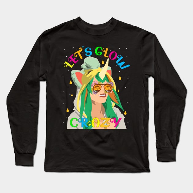 Let's Glow Crazy 80's Unicorns Long Sleeve T-Shirt by alcoshirts